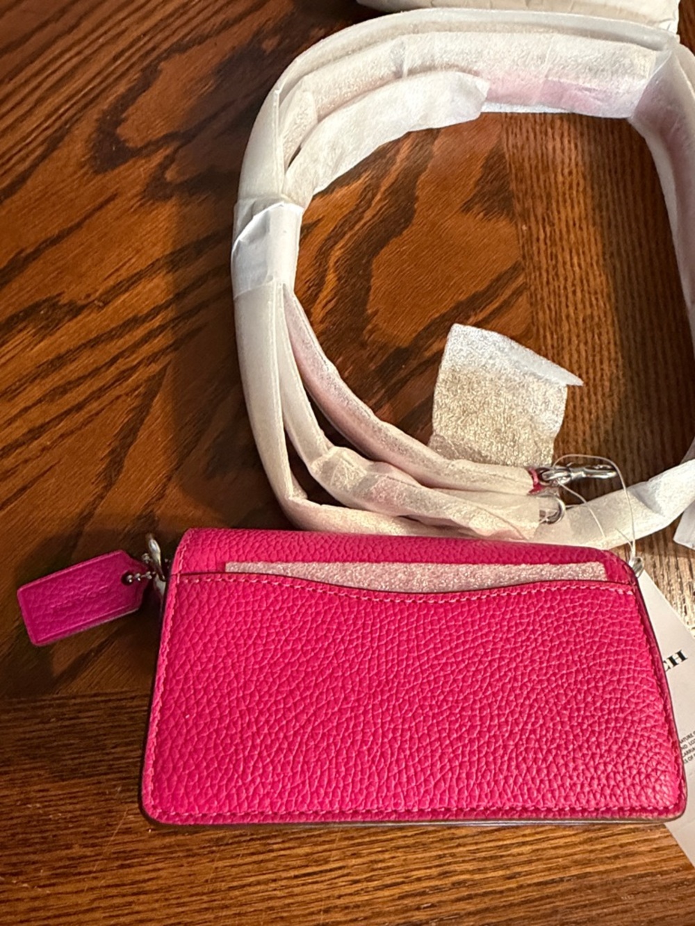 Coach Fuchsia Pebbled Leather Crossbody Wallet with Strap - Picture 3 of 7